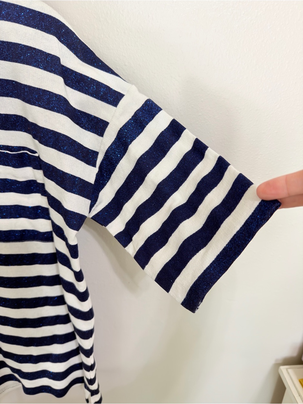 Zara Trafaluc Metallic Navy Blue & White Striped Oversized Pocket Tee - Picture 3 of 14